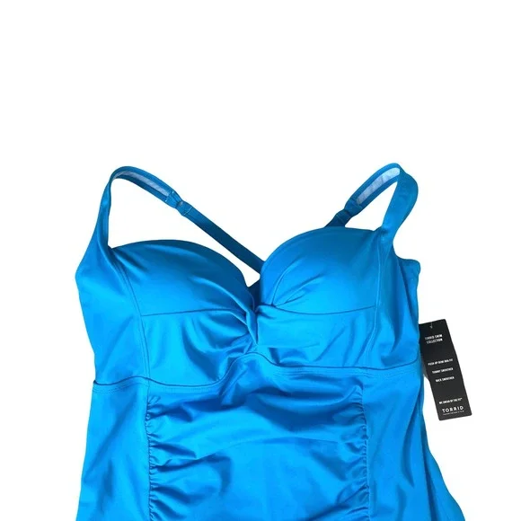 NEW Torrid Ruched swim Tankini Top Size 2X‎ blue Push-Up Bra fit Tummy control